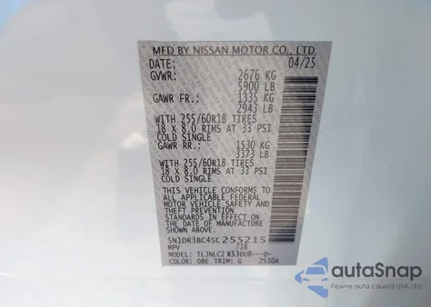 2025 Nissan Pathfinder Sv 4Wd from USA, damaged, VIN 5N1DR3BC4SC255215